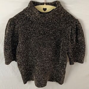 Kate Spade: Holiday/Christmas Metallic Black/White/Gold Short Sleeve Sweater- S